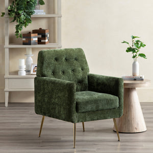 Crestview Collection Modern Accent Chair - Stylish Upholstered Furniture With Button Tufting And Gold Legs For Any Room Green Solid Wood Evfzr4352egrn