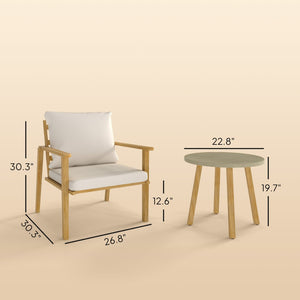 English Elm Nordic Scandinavian Bistro Set Wood Grain Steel Outdoor Patio 3 Piece with Cushions T3971P446032