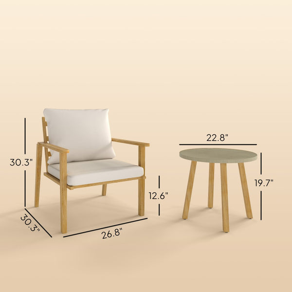 English Elm Nordic Scandinavian Bistro Set Wood Grain Steel Outdoor Patio 3 Piece with Cushions T3971P446032