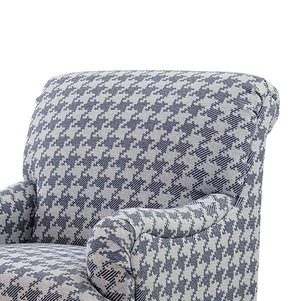 English Elm Danforth Overscaled Houndstooth Upholstered High Back Accent Chair with Pleated Arms & Turned Legs Blue B062P340749