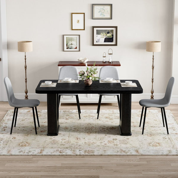 English Elm Table Set: Modern Black Wood Dining Table & 4 Light Gray High-Resilience Chairs For Comfort & Style W1151S04316-GIGA