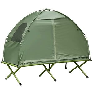 English Elm Outsunny Elevated Folding Cot Tent Combo for Solo Camping with Carry Bag Included W2225P200419