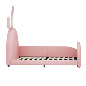 English Elm Twin Rabbit-Shape Upholstered Princess Bed with Headboard & Footboard, Sturdy Slat Platform, Durable MDF Frame Pink 42.91 L x 34.65 W x 6.5 H N733P198764H