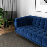 English Elm Ashcroft Furniture - Addison Sofa (Large - Dark Blue Boucle With Metal Feet)