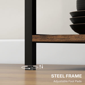 English Elm HOMCOM Industrial Baker's Rack with LED Lights, Charging Station, Glass Holders & Adjustable Shelves Rustic Brown W2225P200371