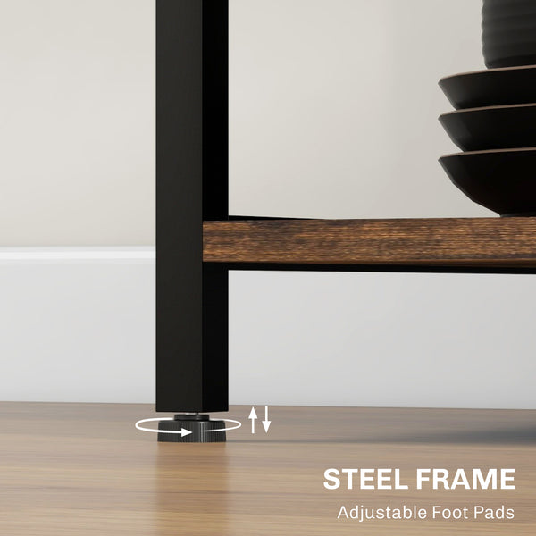 English Elm HOMCOM Industrial Baker's Rack with LED Lights, Charging Station, Glass Holders & Adjustable Shelves Rustic Brown W2225P200371