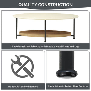 JLA Home Madison Park - 2-Tier Oval Coffee Table with White Top and Natural Wood Shelf, Metal Legs, 75 lb Capacity, Modern Storage Design MP120-1097