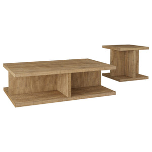 English Elm Metron Mango 2-Piece Coffee & End Table Set – Rustic Mango Finish, Engineered Wood, Lower Shelf Storage, Modern Lines B062S01302