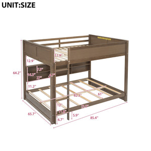 English Elm Queen Over Bunk Bed Solid Pine Cabin Frame with Storage and Usb Charging Wood GX000399AAD