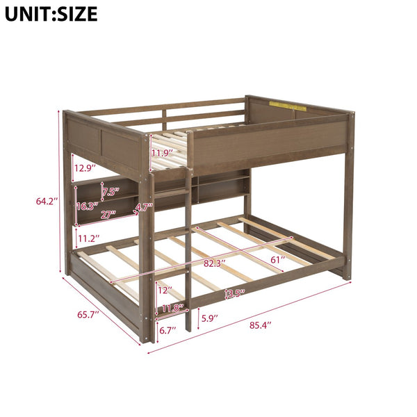 English Elm Queen Over Bunk Bed Solid Pine Cabin Frame with Storage and Usb Charging Wood GX000399AAD