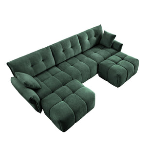 English Elm 3 Seater Sofa Set With Ottoman And Throw Pillows – Tufted Chenille Comfort, Solid Wood Frame, Durable Elegance Green W714S01162