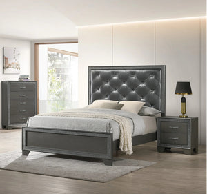 English Elm Contemporary Sparkling Accent Five-Drawer Chest with Sleek Dark Brown Finish, Stylish Bedroom Storage Dark Gray 34.13 L x 19.57 W x 47.28 H B2741P345253