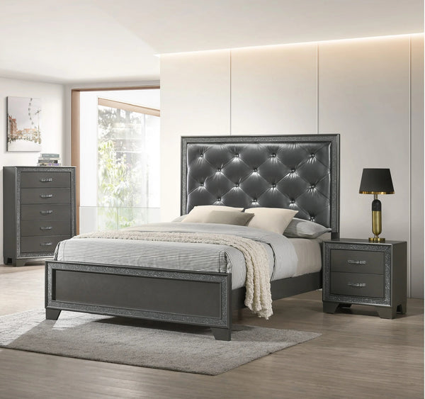 English Elm Contemporary Sparkling Accent Five-Drawer Chest with Sleek Dark Brown Finish, Stylish Bedroom Storage Dark Gray 34.13 L x 19.57 W x 47.28 H B2741P345253