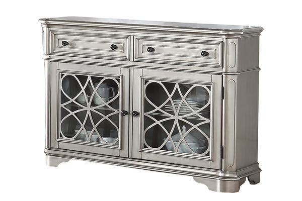 English Elm Traditional Elegant Server with Spacious Drawers and Cabinet Storage for Dining Room Organization and Style Silver 59 L x 44 W x 27 H B011P395602