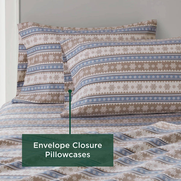 English Elm 3 Pcs Twin Sheet Set - Cozy Blue Snowflake Design, 100% Cotton Flannel For Warmth & Comfort B035P319779