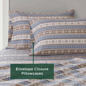 English Elm 4 Pcs Cozy Blue Snowflake Sheet Set - Soft Cotton Flannel, Year-Round Comfort For Full Beds B035P319780