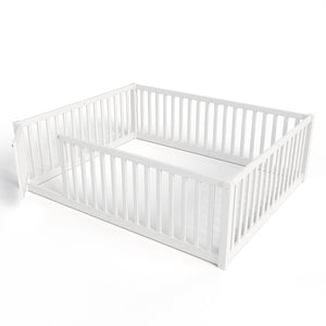 English Elm Twin Floor Bed Pine Wood Frame with Guardrails and Door for Safe Toddler Sleep Light White W1580P417670