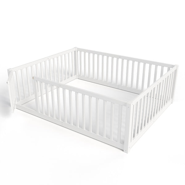 English Elm Twin Floor Bed Pine Wood Frame with Guardrails and Door for Safe Toddler Sleep Light White W1580P417670