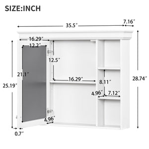 English Elm 35'' 35' 35'' x 28'' Wall Mounted Medicine Cabinet with Mirror Door, Modern MDF Storage with Towel Rod White N710P196545K