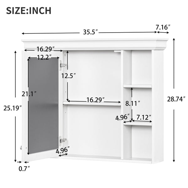 English Elm 35'' 35' 35'' x 28'' Wall Mounted Medicine Cabinet with Mirror Door, Modern MDF Storage with Towel Rod White N710P196545K