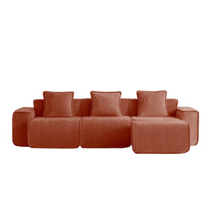 English Elm Streamlined Velvet L-shaped Sectional Sofa with Ottoman and Cloud Cushion Living Room Red W3041S00359