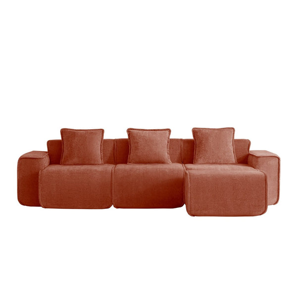 English Elm Streamlined Velvet L-shaped Sectional Sofa with Ottoman and Cloud Cushion Living Room Red W3041S00359