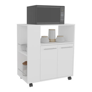 English Elm Kitchen Cart with Enclosed Doors and Three Shelves on Smooth-Roll Wheels for Compact Modern Kitchens White 34.65 L x 17.72 W x 5.91 H B097P296815