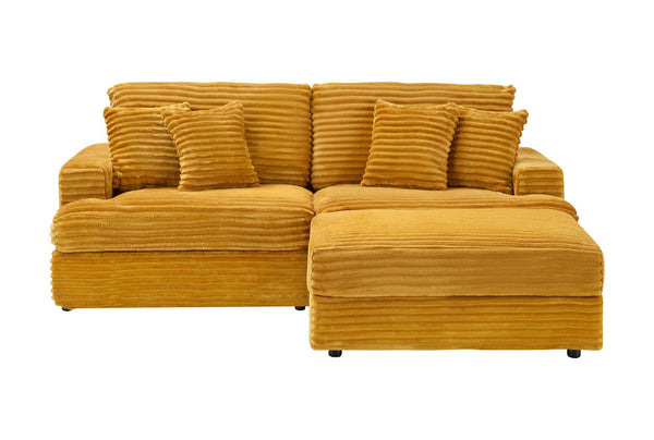 English Elm 82-Inch Orange Corduroy Sofa With Storage Footstool & 4 Pillows – Perfect For Cozy Living Spaces! W1658S00103