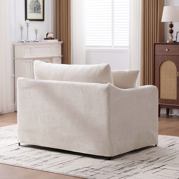 English Elm 43.9" Oversized Chenille Accent Chair with Bolster Pillows Farmhouse Living Room Seat Beige W3098P419122