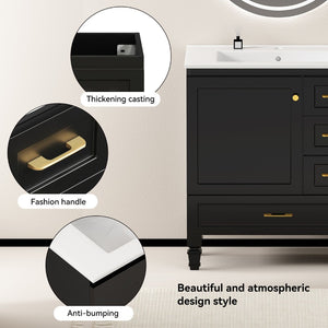 English Elm 30"black Matte Finish Bathroom Vanity with Soft Close Cabinet and Three Storage Drawers Black W3133S00018