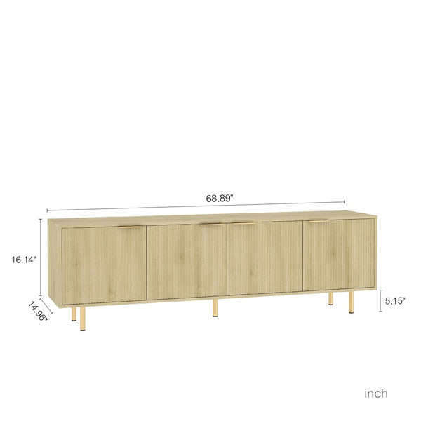 English Elm Wood Fluted Media Console with Gold Legs Matte Black Finish Storage Cabinet for Large Tvs W1321P352015