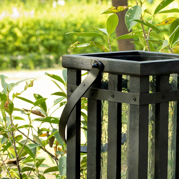 English Elm Black Kori Square Lantern — Handcrafted Mango Wood, Metal & Glass Candle Holder, Rustic Modern Glow B346P369777