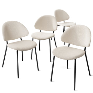 English Elm Set of 4 Upholstered PU Leather Dining Chairs with Curved Backrest and Slim Metal Legs for Stylish Homes Ivory White W3010P291310