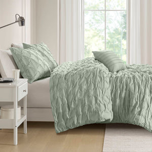 JLA Home Comfort Spaces - Diamond Ruched Ogee Comforter Set with Crinkle Texture, Breathable All-Season Warmth & OEKO-TEX Green AM10-0164
