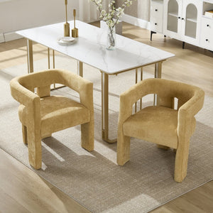 English Elm United We Win Chenille Barrel Accent Armchairs Set of Two for Living Room Dining Yellow W1568P389274
