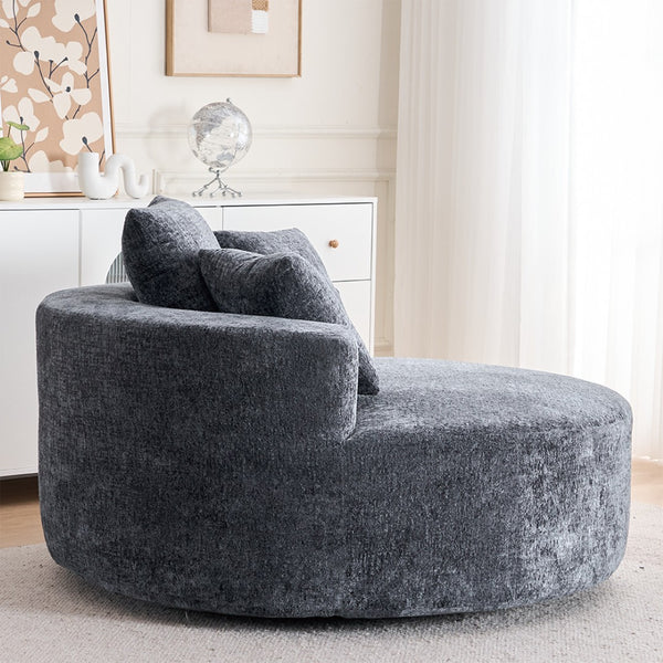 English Elm Round Swivel Barrel Chair Plush Chenille Upholstery Cozy Accent Seat for Any Room Grey W2915P338891