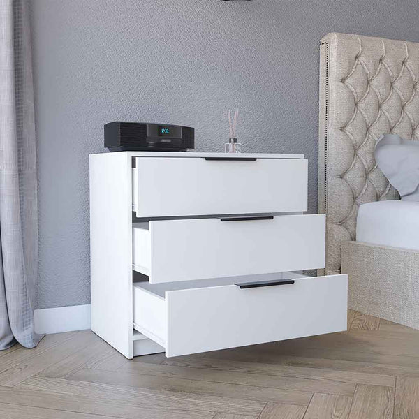 English Elm Kaia 3-Drawer Dresser with Spacious Storage and Durable Particle Board Top for Stylish Organization White 32.3 L x 22 W x 7.5 H B20091879