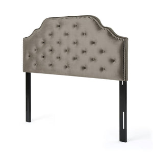 English Elm Tufted Queen Headboard with Nailhead Trim Solid Wood Frame and Adjustable Metal Legs Grey 57877.00NVLTGRY