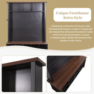 English Elm Farmhouse Hall Tree Entryway Organizer with Bench 16 Compartments and 6 Coat Hooks N721S000064B-2