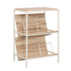 English Elm Accent Adjustable Acacia Wood Accent Storage Shelf with Tilted Shelves, Metal Frame, Compact Multipurpose Organizer B356P354449