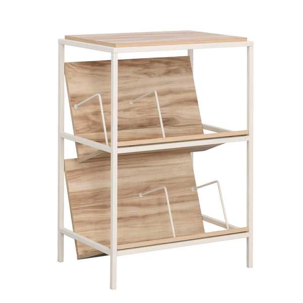 English Elm Accent Adjustable Acacia Wood Accent Storage Shelf with Tilted Shelves, Metal Frame, Compact Multipurpose Organizer B356P354449