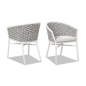 English Elm Jennifer Taylor Home - Rowan Optic White 24" Rope Barrel Back Patio Chairs Set of 2 with Reversible Cushion, Weatherproof Acrylic and Powder-Coated Aluminum Finish B2719P245966