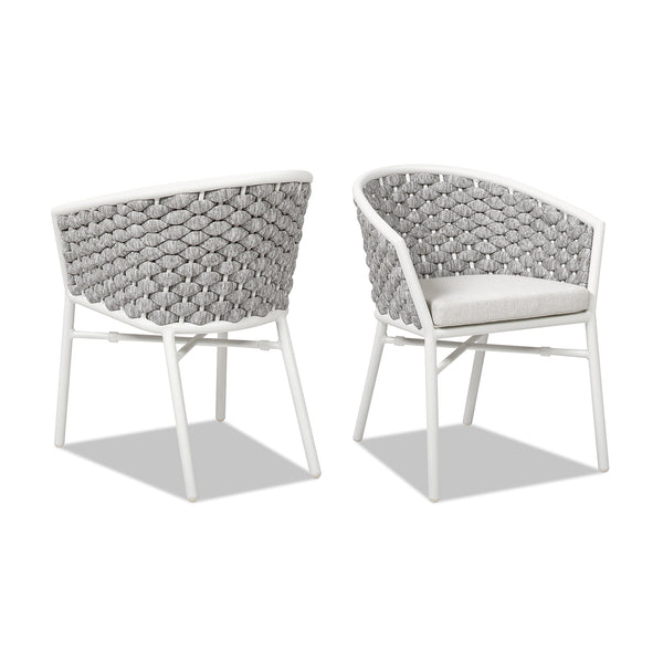 English Elm Jennifer Taylor Home - Rowan Optic White 24" Rope Barrel Back Patio Chairs Set of 2 with Reversible Cushion, Weatherproof Acrylic and Powder-Coated Aluminum Finish B2719P245966