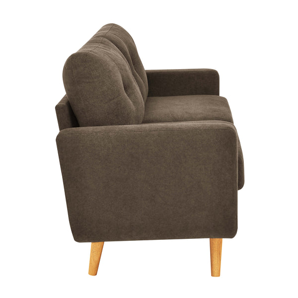 English Elm 67.7" Mid-Century Modern Tufted Upholstered Loveseat Sofa With Splayed Solid Wood Legs, Chic Seating Brown B343P339289