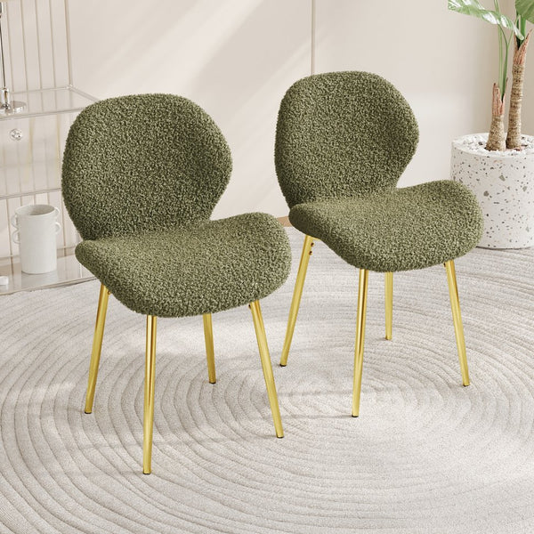 English Elm Modern Minimalist Green Teddy Velvet Dining Chairs Set Of 2 - Stylish Comfort For Any Space! W1727P251143