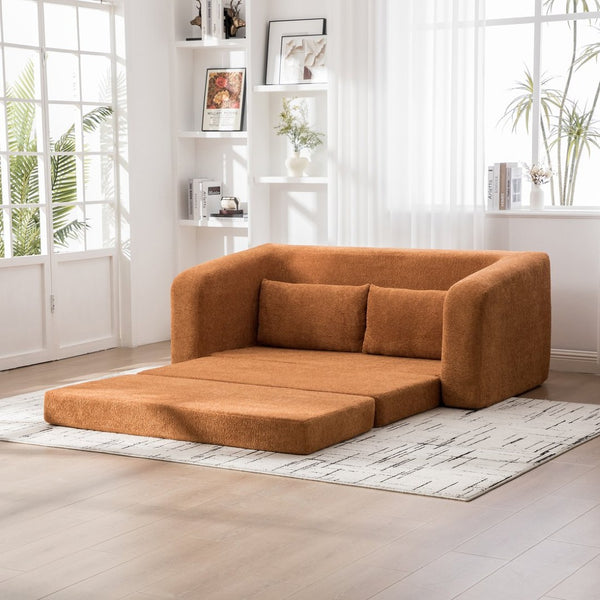 English Elm 71" Chenille Pull Out Sleeper Loveseat Convertible Floor Couch for Dorm or Guest Bedroom Orange W3118P388900
