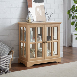 English Elm Led Curio Display Cabinet - Antique Oak Showcase With Adjustable Shelves, Remote & Lattice Doors For Home W2275P231692