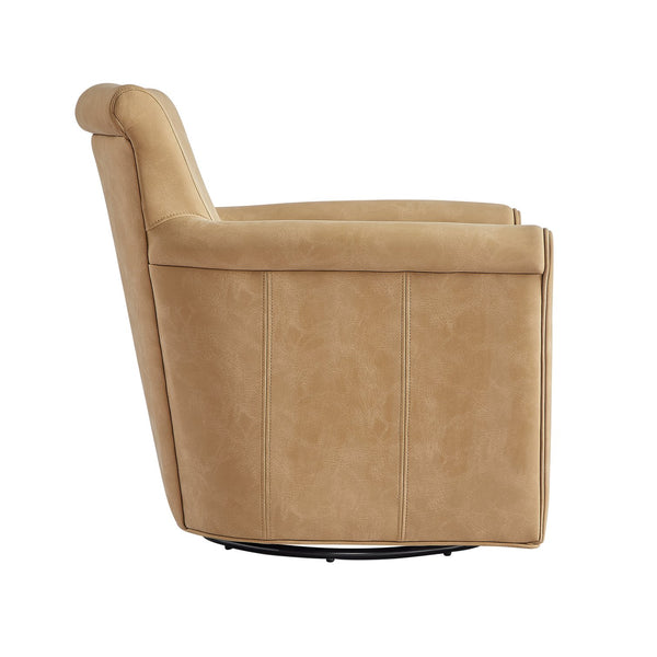 English Elm Westly Faux Leather Swivel Accent Chair with Rolled Arms, 360° Metal Swivel, Coil Spring Comfort Light Brown B050P390598