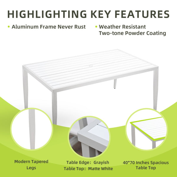 English Elm Outdoor Patio Aluminum 40"X70" Two-Tone Table - Modern Design, Lightweight, Umbrella Hole & Safe Edges W1886P164363-GIGA