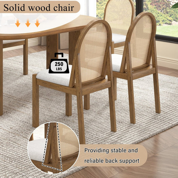 English Elm Trexm Farmhouse Oval Dining Set Seats Six with Rattan Back Chairs Oak Veneer Table Beige,Light Brown ST000157AAP